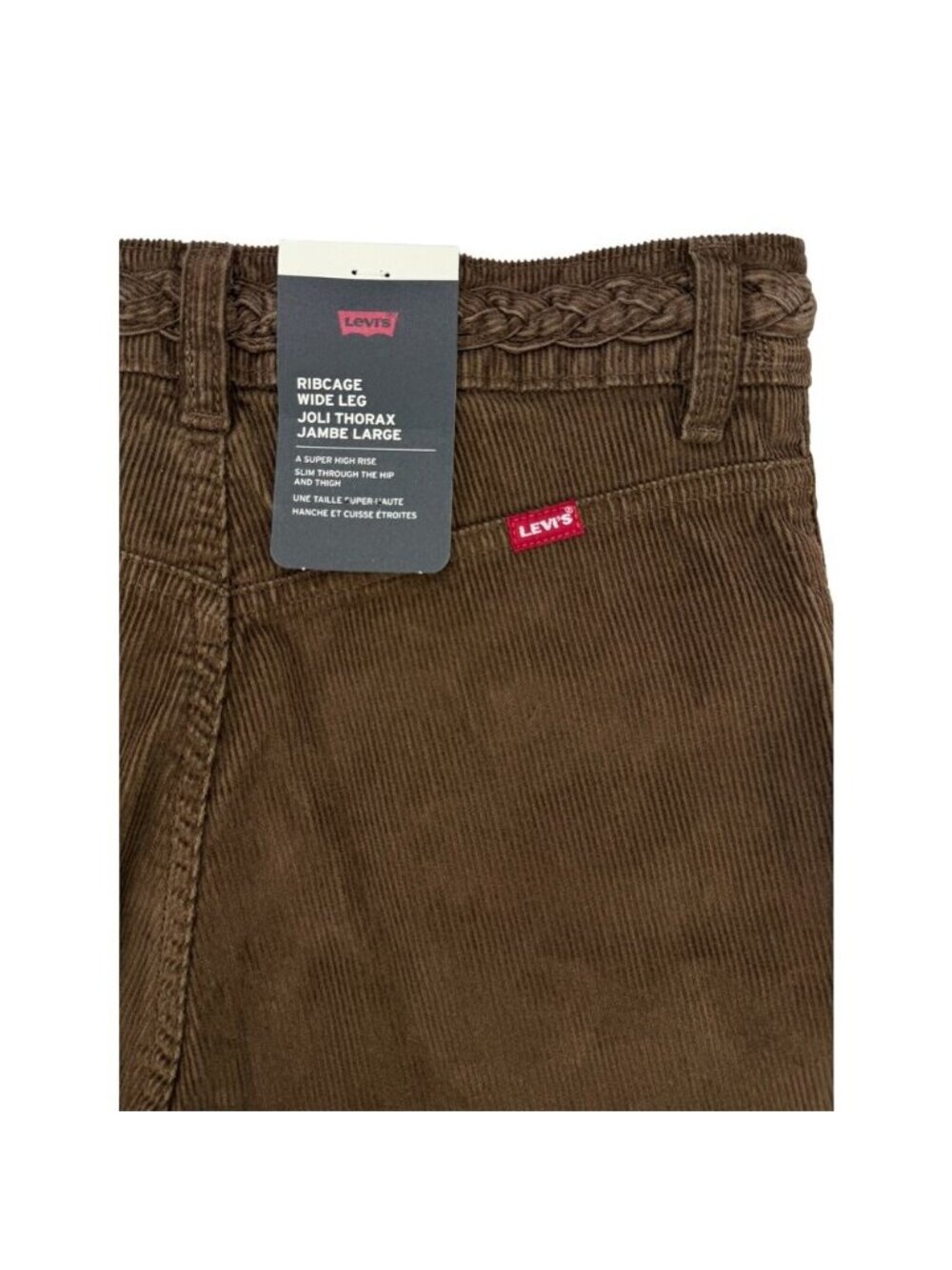 Levi's Ribcage Braided Wide Leg Corduroy Jeans Carafe Brown - Picture 8 of 9